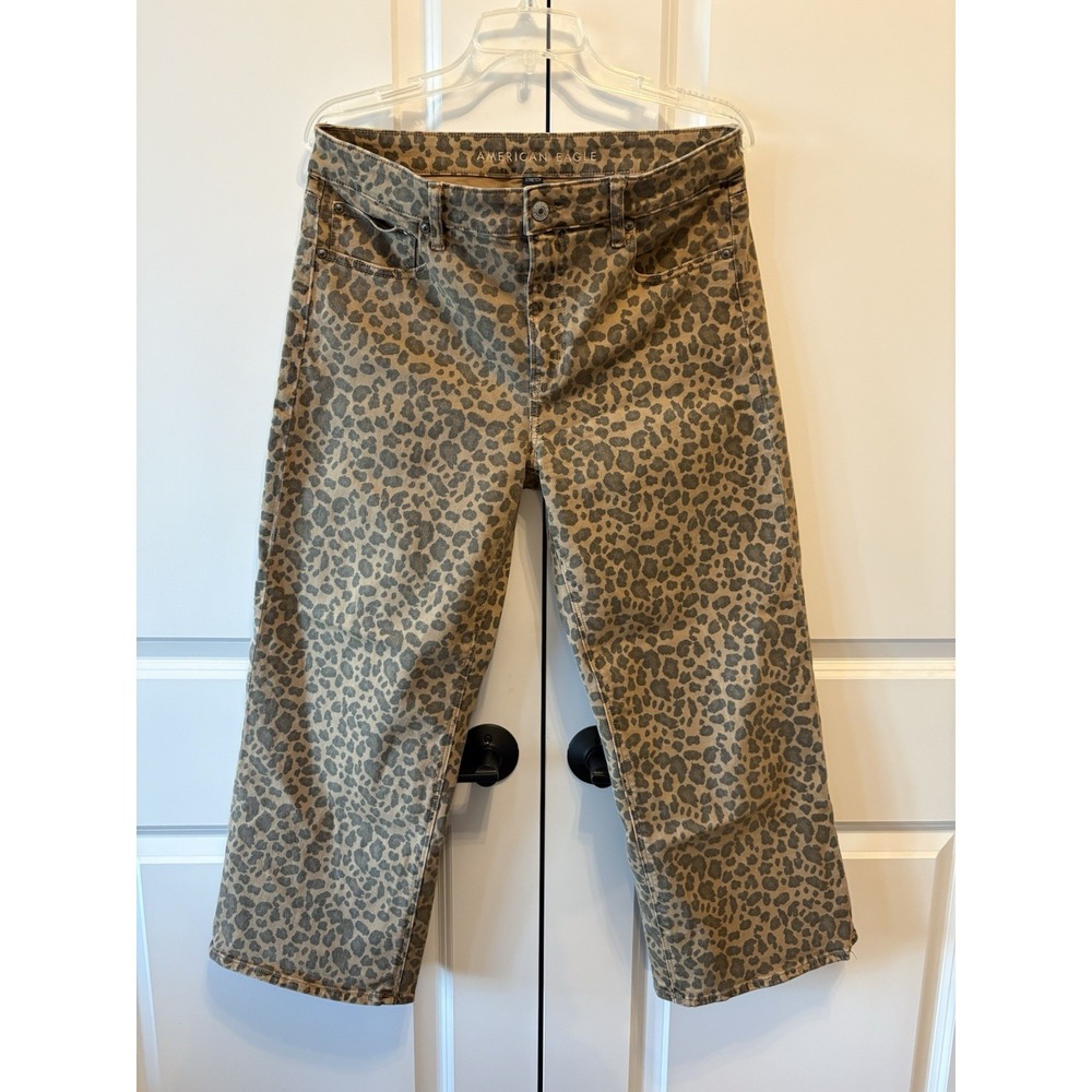 American Eagle Women Size 8 Short Stovepipe High-Waist Stretch Cheetah Jeans